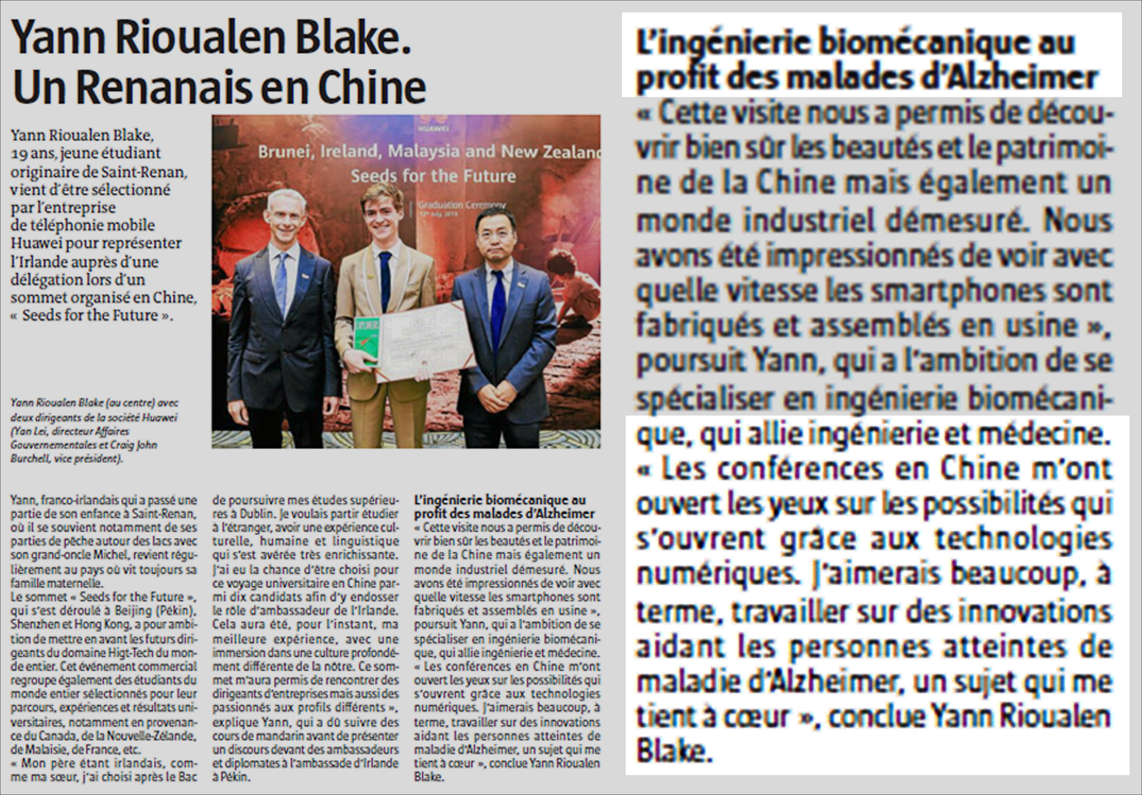 Article in the French newspaper "Télégramme" citing my work on AD (in an article on a Tech Summit in China)