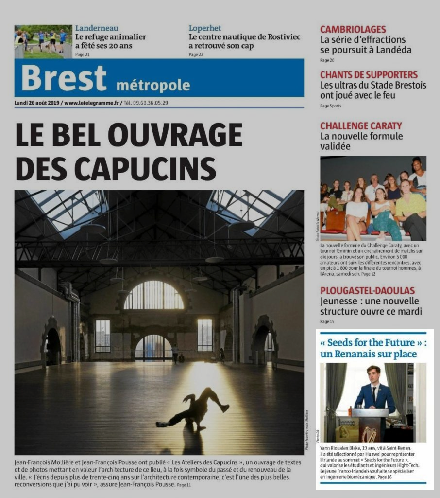 "Télégramme" National Newspaper (3rd biggest in France) Headlines - 26/08/2019